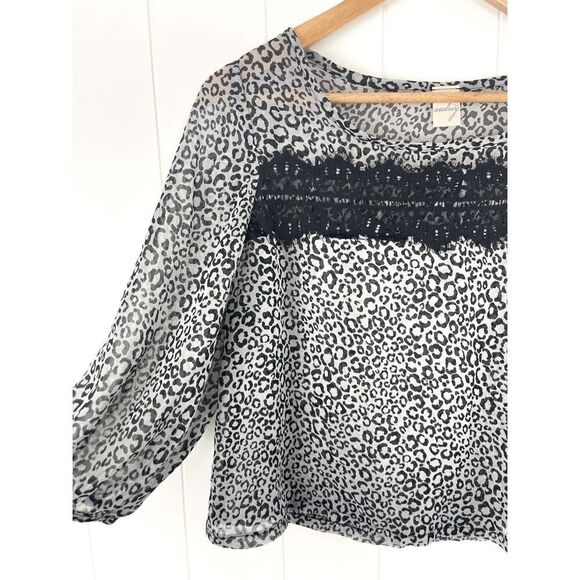 Audrey 3+1 Sheer Leopard Blouse with Eyelash Lace M - Picture 3 of 8